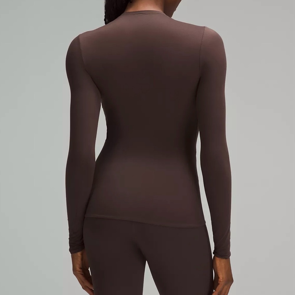 NWT Lululemon Wundermost Ultra-Soft Nulu Crewneck Long-Sleeve Shirt - Espresso - Picture 2 of 8